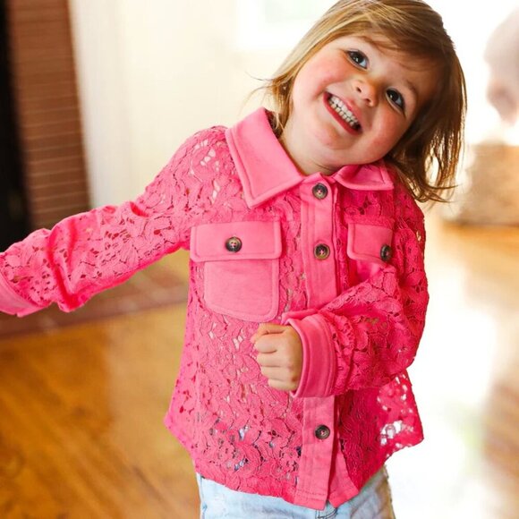 NWT Size XL 10/12-Rose Cotton Floral Lace Button Down Top - Picture 2 of 4